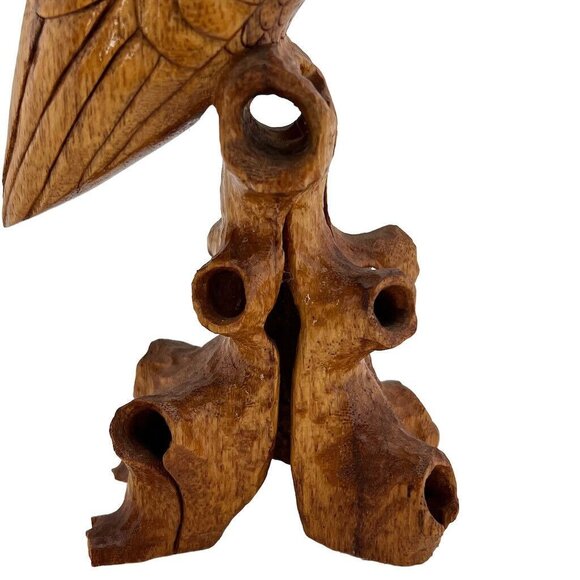 Hand Carved Owl on Stand One Piece Natural 9” Tall Lightweight - Picture 13 of 14